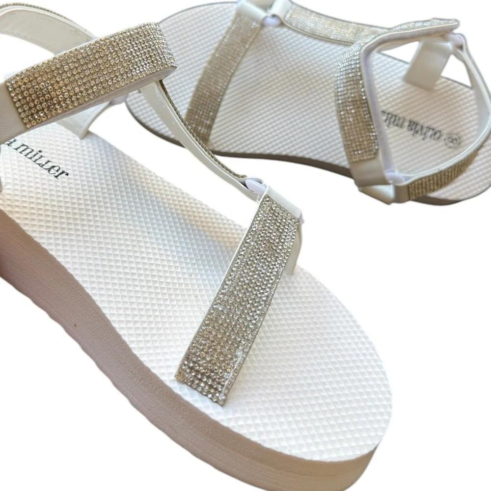 Olivia Miller Sahara Rhinestone Sandal White